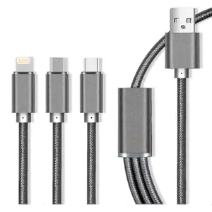 USB A to USB C / Micro‑USB B / Lightning multi‑connector cable, maxlife OEM001651, grey