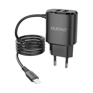 Сетевое зарядное Dudao A2ProL 2x USB-A с интегрированным Lightning-кабелем, чёрное