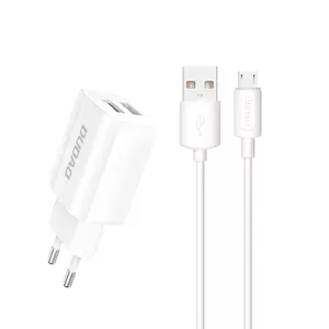 Dudao EU wall charger 2x USB 5V / 2.4A + micro USB cable white (A2EU + Micro white)