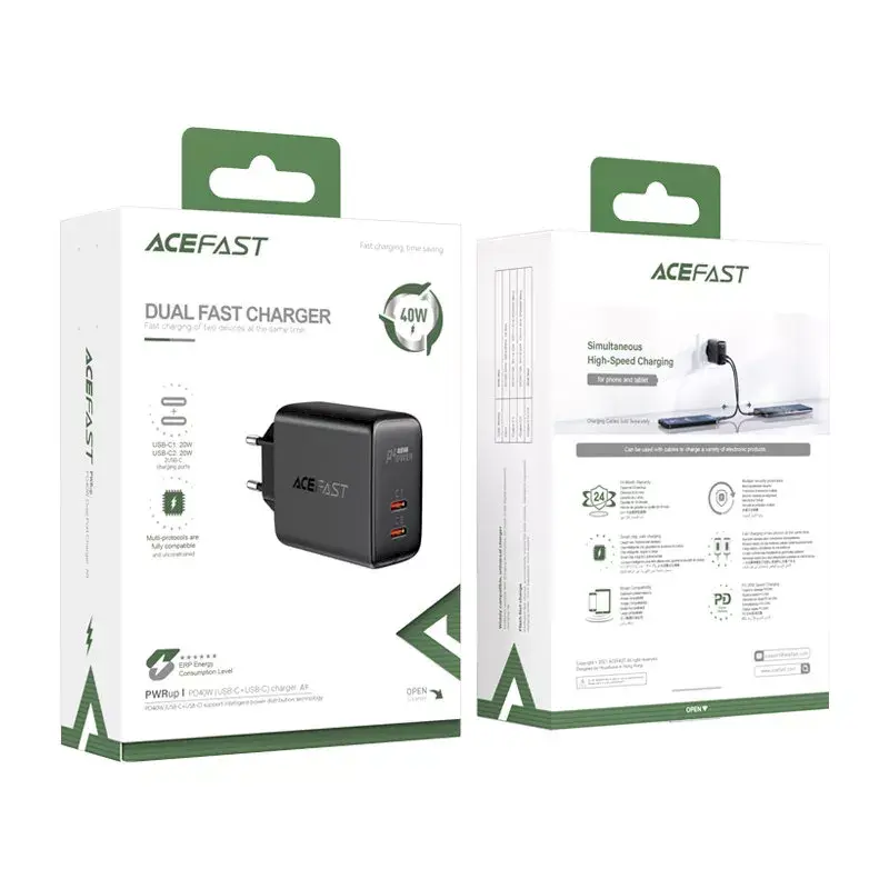 Acefast A9 black — 2x USB‑C 40W lādētājs Photo 13