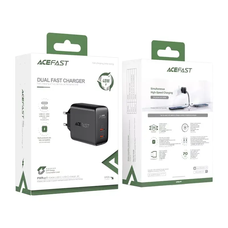 Acefast A9 black — 2x USB‑C 40W lādētājs Photo 12