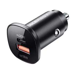 Auto lādētājs Acefast B1 — 38W divi porti (USB-C + USB-A), PPS, Power Delivery, Quick Charge 3.0, AFC, FCP, melns