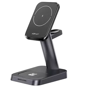 Wireless charging stand Acefast E3 Three-in-One Black — wireless charger for phone, earbuds and watch