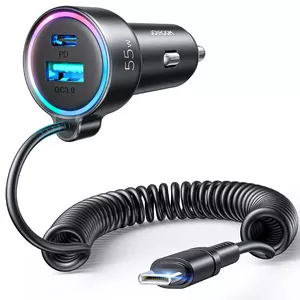 Автомобильное зарядное устройство Joyroom JR-CL07 3 в 1 60 Вт с встроенным кабелем USB-C 1,6 м, черное