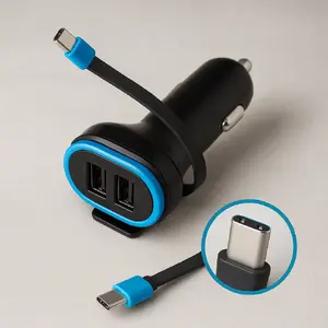 Car charger forever CC-02 2x USB 3A Black with 0.2m USB-C cable