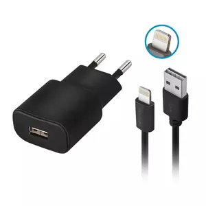 Charger adapter forever TC-01 with 1x USB 2A and Lightning cable, black