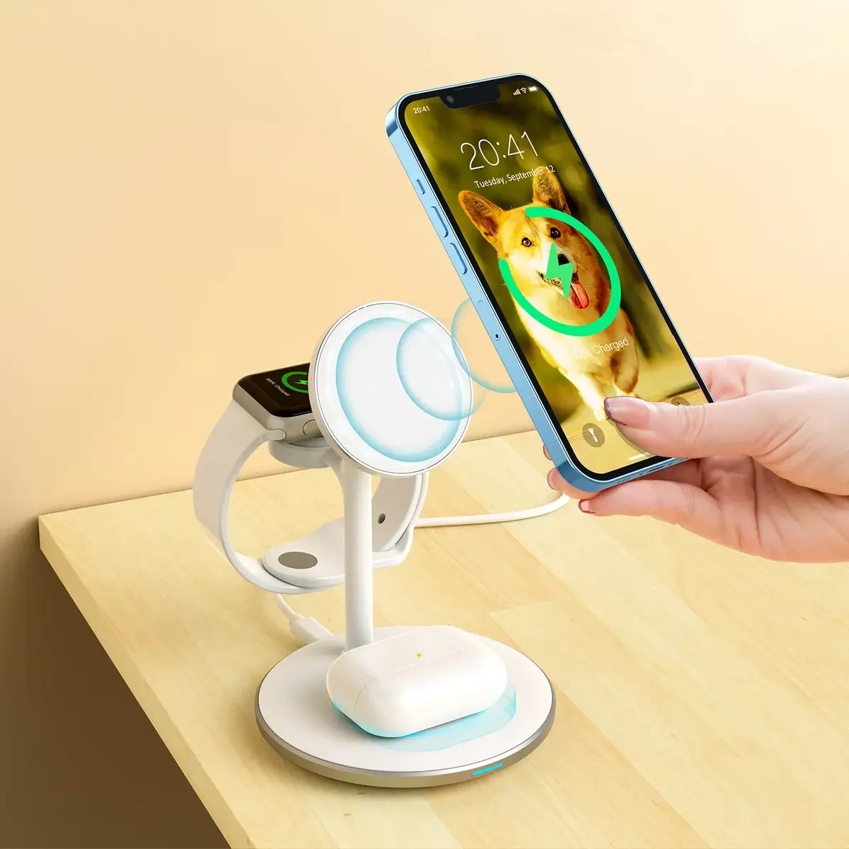 Беспроводное зарядное устройство CHOETECH 2в1 для Apple Photo 8