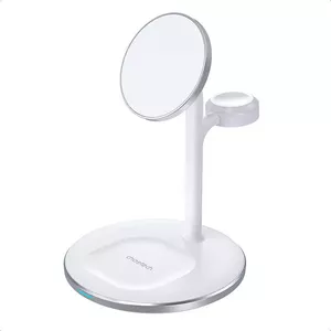 CHOETECH 2in1 bezvadu uzlādes statīvs iPhone, Apple Watch un AirPods ierīcēm, saderīgs ar MagSafe, balts