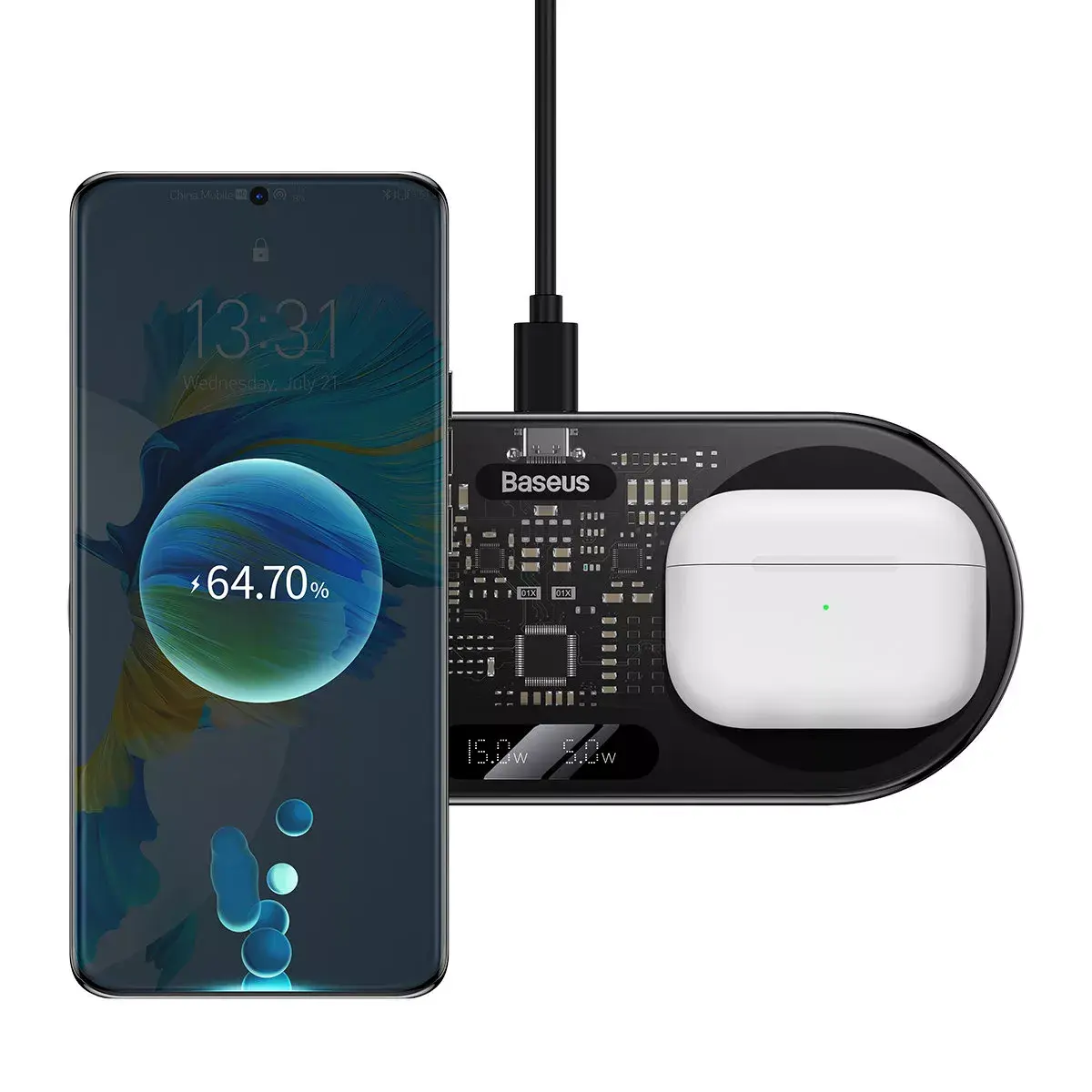 Baseus digitālais LED displejs Dual Qi bezvadu 2In1 lādētājs, 20W Photo 6