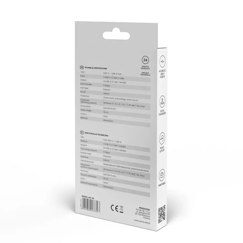 USB-хаб SAVIO AK-54 — 4× USB-A, хост USB-C Photo 8