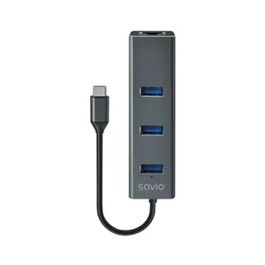 USB-C хаб SAVIO AK-57 с 3× USB-A и RJ-45 Gigabit Ethernet (5000 Mbit/s), алюминий, серый