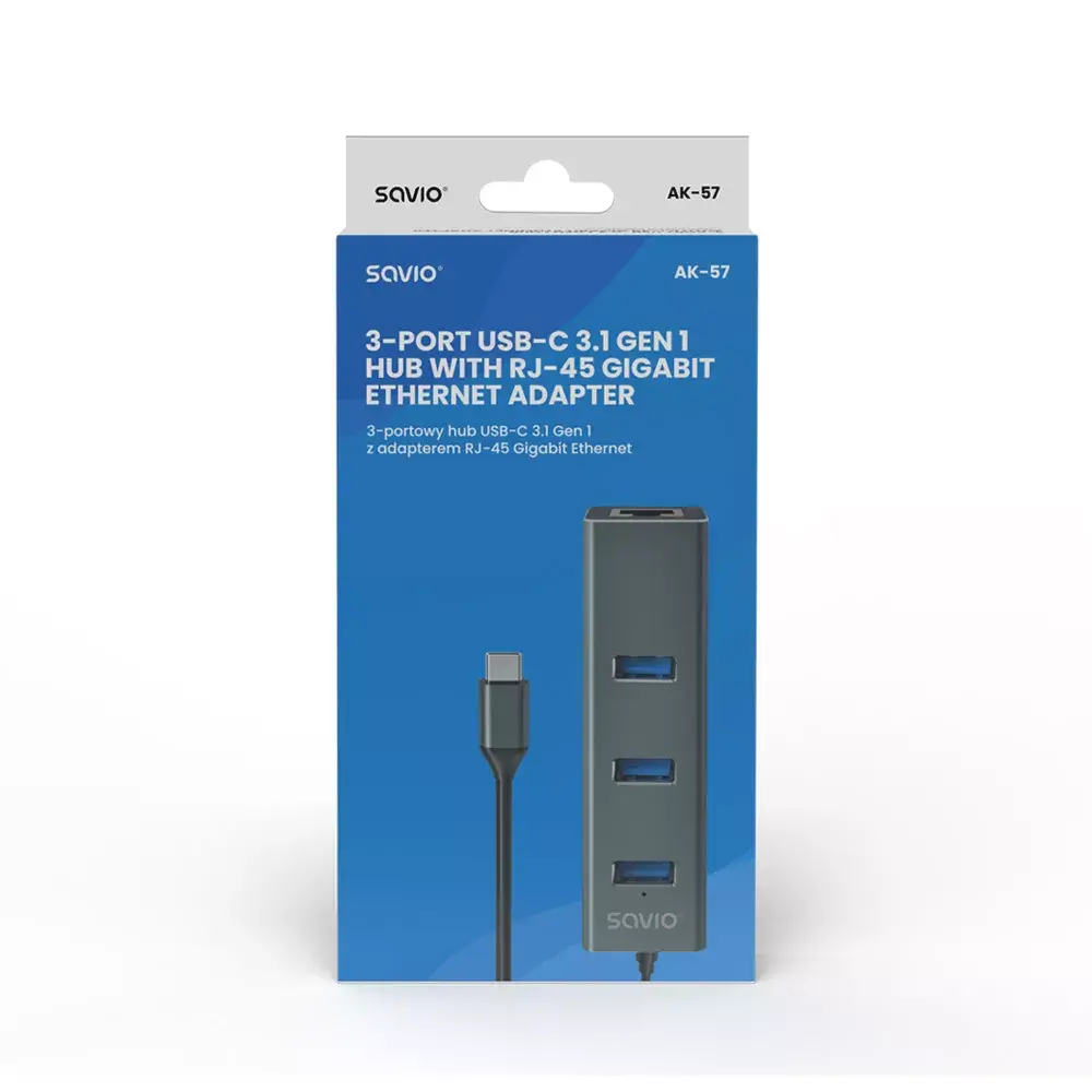 USB-C хаб SAVIO AK-57 с 3× USB-A и RJ-45 Photo 7
