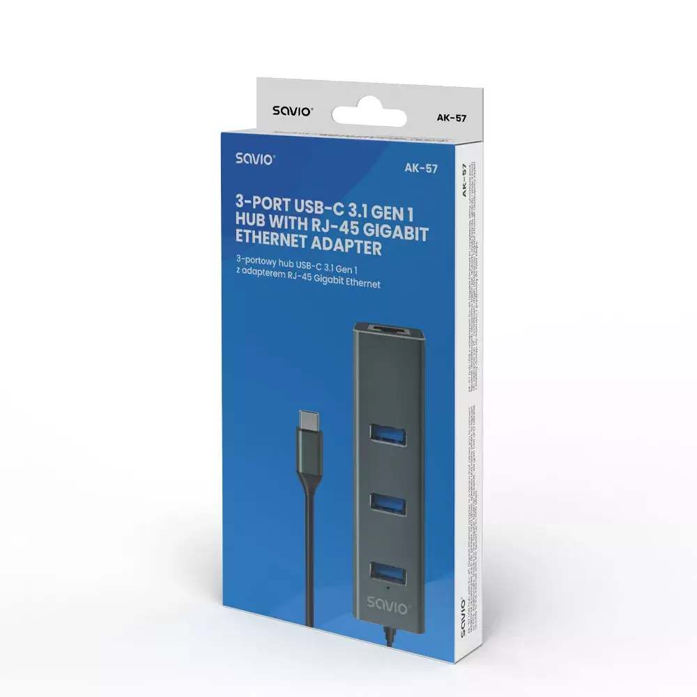 USB-C хаб SAVIO AK-57 с 3× USB-A и RJ-45 Photo 8