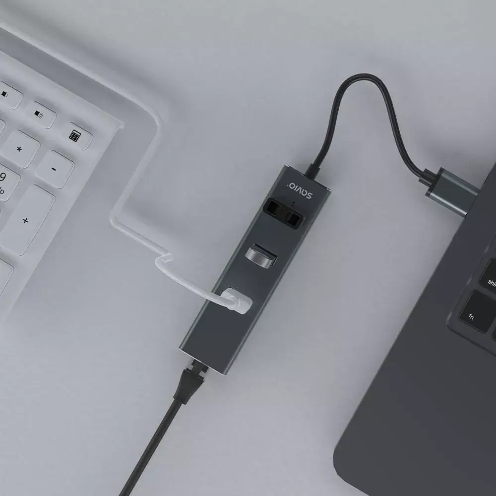 SAVIO AK‑57 USB‑A хаб с RJ‑45 Gigabit Ethernet Photo 4