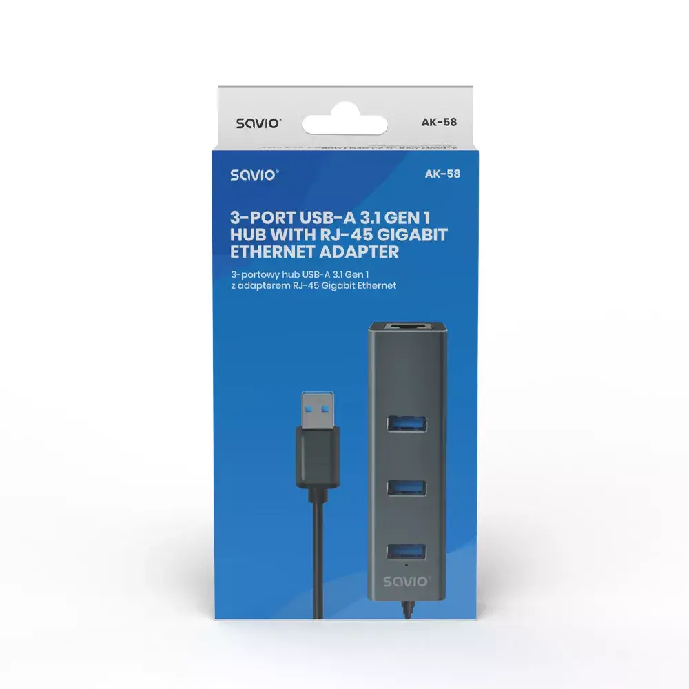SAVIO AK‑57 USB‑A хаб с RJ‑45 Gigabit Ethernet Photo 7
