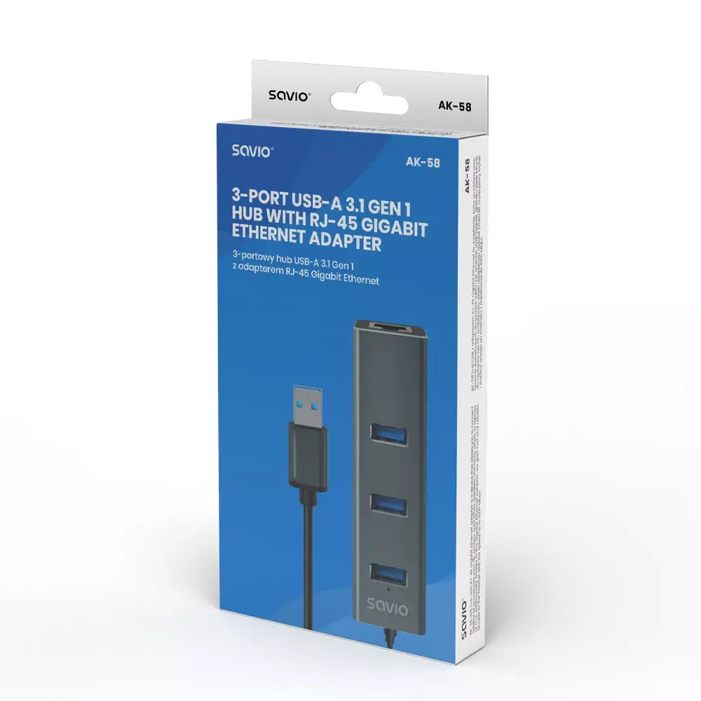 SAVIO AK‑57 USB‑A хаб с RJ‑45 Gigabit Ethernet Photo 8