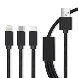 USB A to Micro USB + Lightning + USB-C 1 m cable, maxlife OEM001520, Black