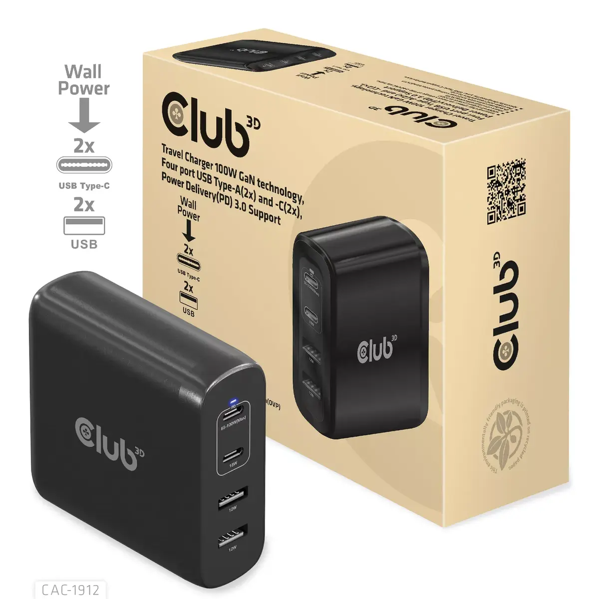 Ceļojumu lādētājs CLUB3D 100W GaN Photo 3