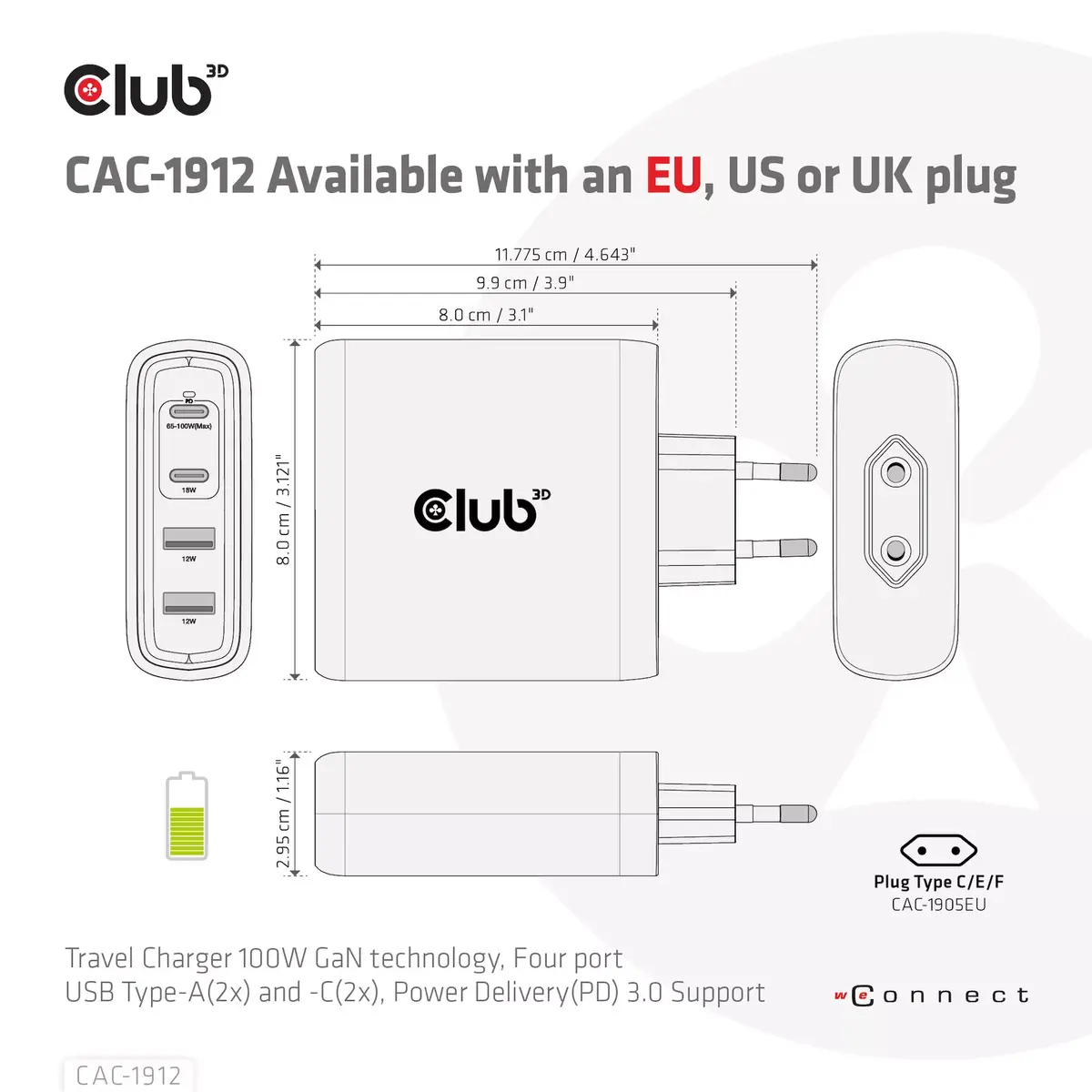 Ceļojumu lādētājs CLUB3D 100W GaN Photo 7