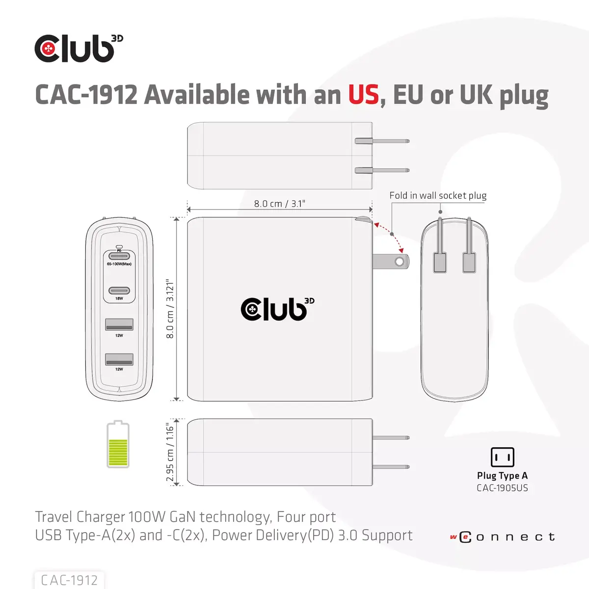 Ceļojumu lādētājs CLUB3D 100W GaN Photo 8