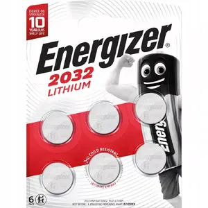 Coin cell battery pack Energizer CR2032 3V lithium — 6 pcs, 235 mAh, 3.2 mm height, 20 mm diameter