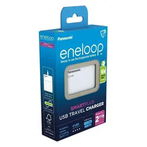 Battery charger Panasonic ENELOOP BQ-CC87USB with integrated powerbank, supports 4 AA/AAA, USB input, fast charge 2.25 h