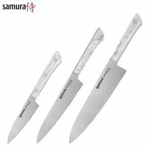 Набор кухонных ножей Samura Harakiri из 3 предметов с акриловой ручкой: овощной 99 мм, универсальный 150 мм, шеф-нож 208 мм
