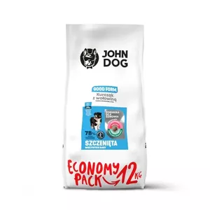 Sausais barības maisījums kucēniem john dog Good Form Puppy ar vistas un liellopa gaļu — 12 kg, olbaltumvielas 27%, tauki 17%, visām šķirnēm