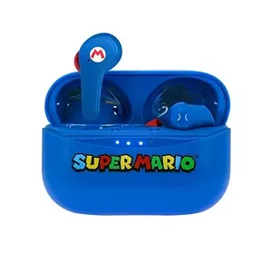 Austiņas OTL Super Mario bezvadu ievietojamās Bluetooth zvaniem un mūzikai, 20–20000 Hz, darbības rādiuss 10 m, zils