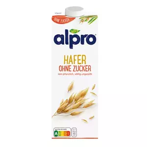 Auzu dzēriens Alpro 1 L — augu valsts auzu dzēriens, 1 L, 0,2 g olbaltumvielu/100 ml, 40 kcal/100 g