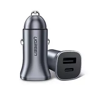 Автомобильное зарядное UGREEN 30780 универсальное чёрное 12–24В, USB‑C PD 18 Вт + USB‑A 5В/4,8А, алюминиевый корпус