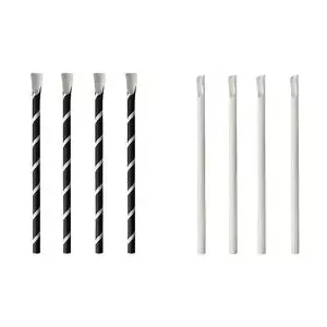 Paper straw with spoon Papstar 87991, 200 mm length, 8 mm diameter, black