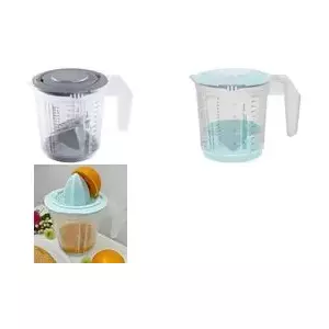 Measuring cup set keeeper Matteo, polypropylene, Nordic‑grey transparent with integrated measuring scales