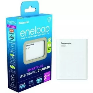 Battery charger Panasonic Eneloop BQ-CC87 for 4× AA Ni‑MH, USB power, charges 4× AA 2000mAh (includes 4 AA batteries)