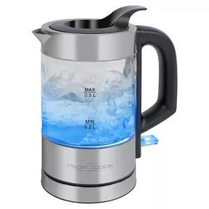 Electric kettle ProfiCook PC-WKS 1228G — 0.5 L, 1100 W, glass and stainless steel, cordless, 360° base