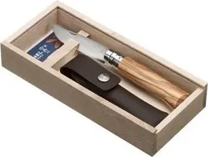 Складной перочинный нож Opinel No. 08 с рукоятью из оливкового дерева и чехлом, модель 001004