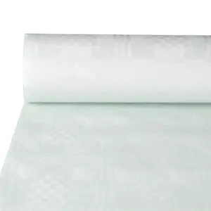 Papstar 86965 Rectangular Disposable Paper Tablecloth with Damask Embossing White