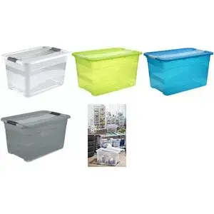 Storage box keeeper Cornelia 52 L Crystal Grey transparent with lid