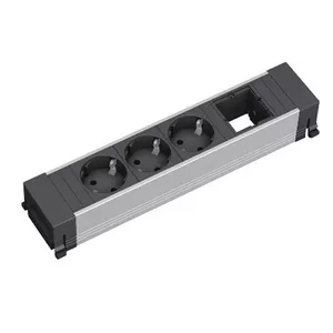 Power extension Bachmann 916.006 — 3 AC outlets, 0.2 m cable, aluminium housing, black/grey