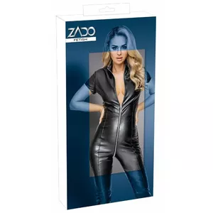Комбинезон из кожи ZADO L Черный — ягнячья наппа, эластичные боковые вставки, 3‑сторонняя молния спереди до шагового шва