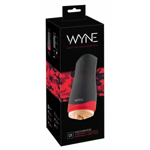 Masturbator WYNE Silicone Black — rechargeable male stroker with warming, 5 vibration modes, 3 suction modes, removable sleeve, 26.5 cm