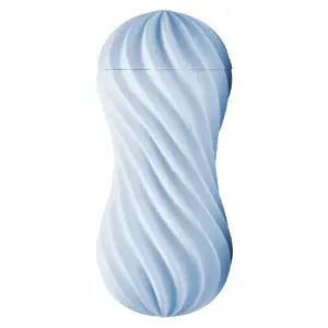 Мастурбатор TENGA силиконовый синий — многоразовый Flex с подставкой для сушки, вакуумный клапан, длина 17.6 см, введение 16.5 см, Ø 1.3 см, TPE/PP