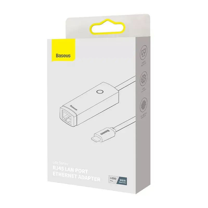 Сетевой адаптер Baseus Lite Series USB-C to RJ45 Gigabit 1000Mbps (серый) Photo 10
