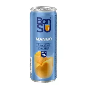 Carbonated Mango Juice Drink BonSU 330 ml, BonSU 330 ml bottle