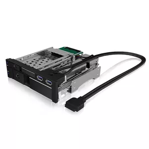Storage drive tray ICY BOX IB-174SSK-U for 5.25" bay, supports 1×3.5" + 1×2.5" HDD/SSD, SATA cables, aluminium, black