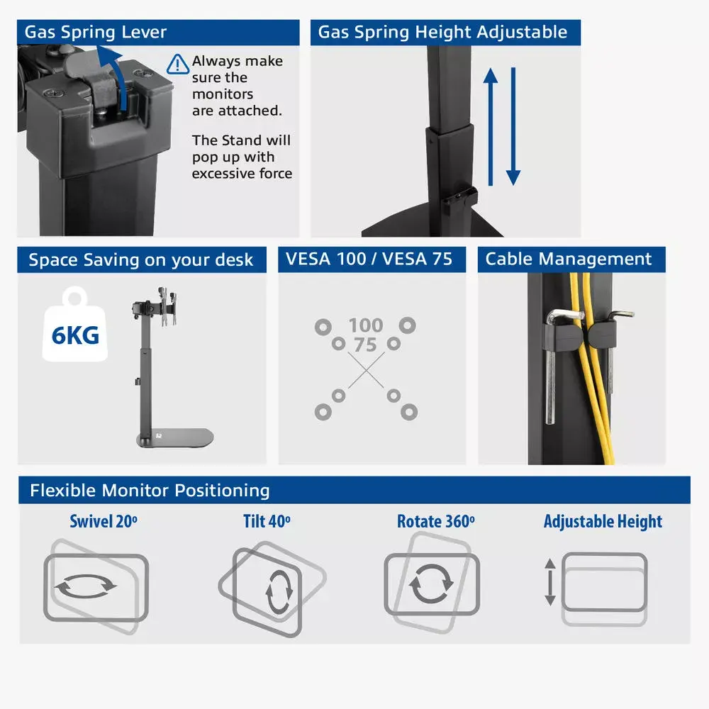 Free standing gas spring dual monitor arm ACT AC8332 Photo 5