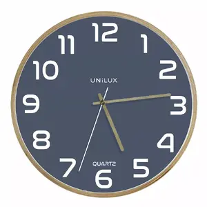 Wall/Table Clock Unilux 400165110 — Analog, Round Beech Case, Blue Dial, Ø31.5 cm, Battery AA