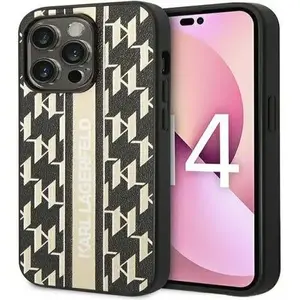 Phone case Karl Lagerfeld for iPhone 14 Pro Max — Monogram Stripe Brown