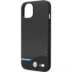 Phone case BMW BMHCP14M22NBCK for iPhone 14 Plus / 15 Plus 6.7" black leather with carbon pattern