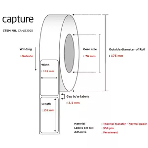 Printer label Capture CA-LB3028 White Roll 950 labels